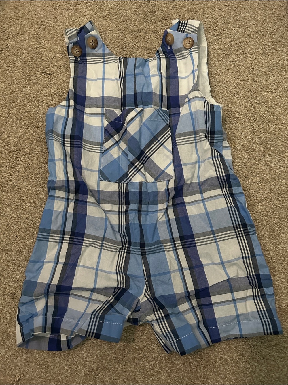 CPC Childrens Wear Boutique Blue Plaid Boys' Cotton Overall Shortalls 12-18m